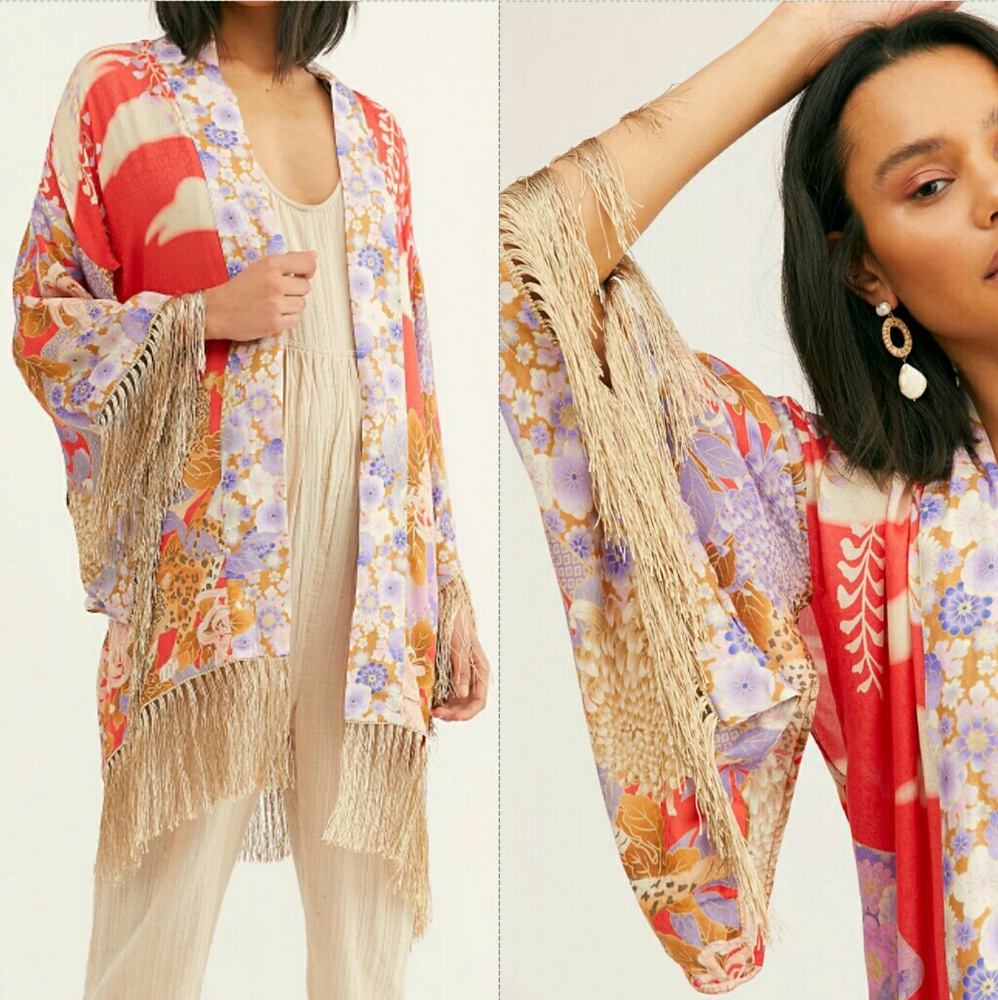 New spell free people willow short kimono tassel S - Picture 4 of 6